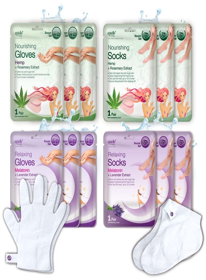 Epielle Relaxing & Nourishing Hand & Foot Masks, Repair and Soften Dry, Overworked Skin, Self Care Gifts for Women, Spa Kit, Stocking Stuffers, 6 Moisturizing Gloves & 6 Moisturizing Socks - Image 1